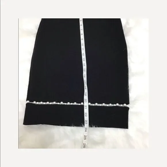 Givenchy Black Midi Slip Skirt Pearl Insert Black Wool Blend Skirt New Size XS - Picture 6 of 8